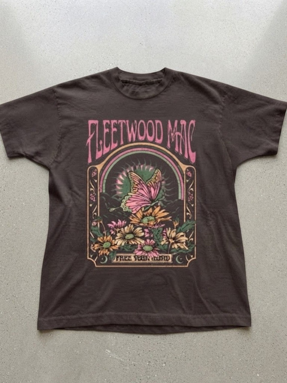 Fleetwood Mac Butterfly Floral Graphic Band Black Cotton Gildan T-shirt